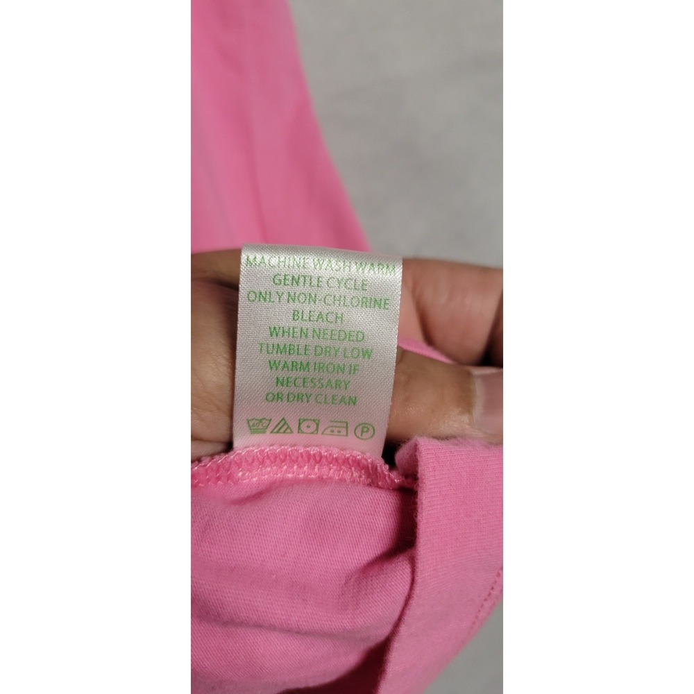 Pink W Crochet Trim Ss Lilly Pulitzer Top With Drawstring Sleeves Size XL - Picture 8 of 9